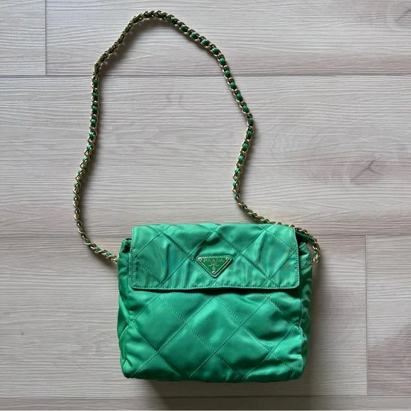 Vintage Prada Tessuto Quilted Nylon Bag Green - Picture 1 of 14